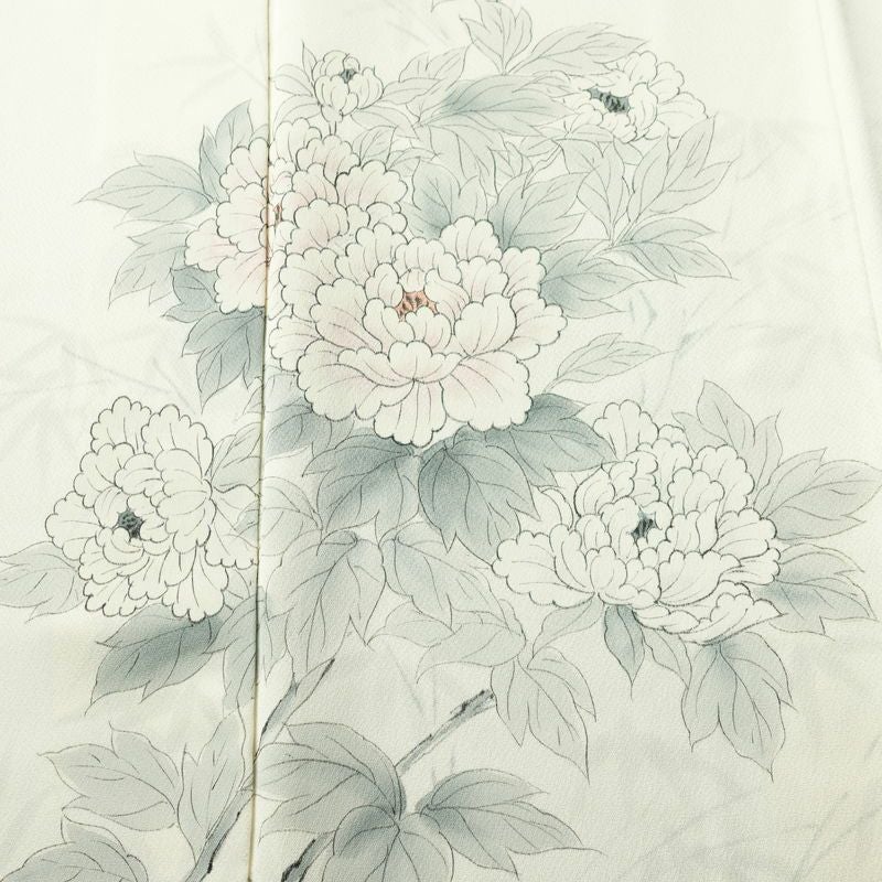 付け下げ 落款入り しつけ糸付き 正絹 花柄 袷仕立て 身丈159.5cm 裄丈67cm リサイクル着物 着物 手描き フォーマル 上品 白_画像6