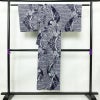浴衣 美品 夏用 綿絽 バチ衿仕立て 綿 花柄 単衣仕立て 身丈144cm 裄丈66cm モダン 粋 青・紺_画像2