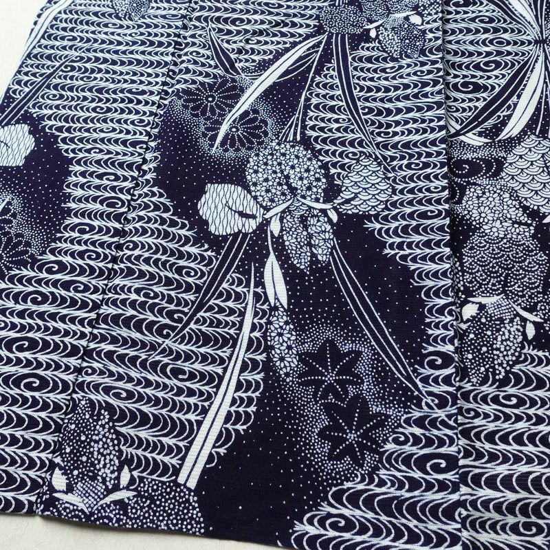 浴衣 美品 夏用 綿絽 バチ衿仕立て 綿 花柄 単衣仕立て 身丈144cm 裄丈66cm モダン 粋 青・紺_画像4