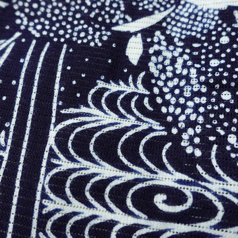 浴衣 美品 夏用 綿絽 バチ衿仕立て 綿 花柄 単衣仕立て 身丈144cm 裄丈66cm モダン 粋 青・紺_画像8