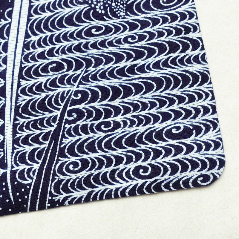 浴衣 美品 夏用 綿絽 バチ衿仕立て 綿 花柄 単衣仕立て 身丈144cm 裄丈66cm モダン 粋 青・紺_画像15