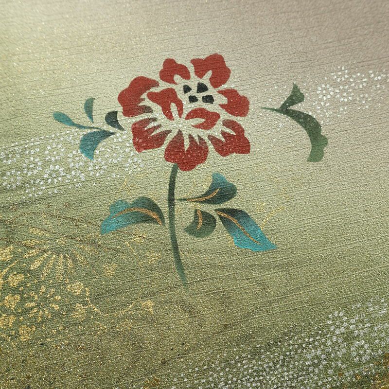 付け下げ 良品 しつけ糸付き 正絹 花柄 袷仕立て 身丈155.5cm 裄丈63cm リサイクル着物 着物 箔 金彩 銀彩 入学式 卒業式 七五三 お宮参り フォーマル 茶_画像13