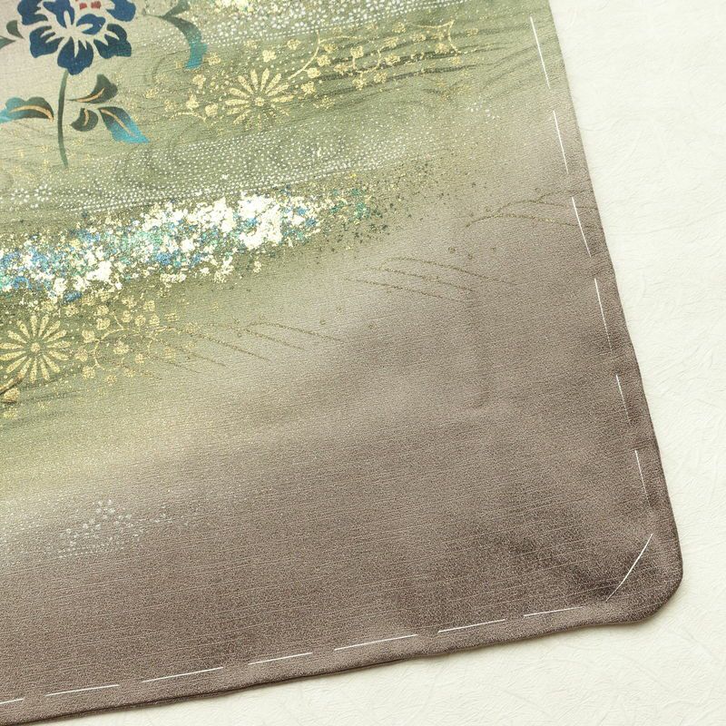 付け下げ 良品 しつけ糸付き 正絹 花柄 袷仕立て 身丈155.5cm 裄丈63cm リサイクル着物 着物 箔 金彩 銀彩 入学式 卒業式 七五三 お宮参り フォーマル 茶_画像16