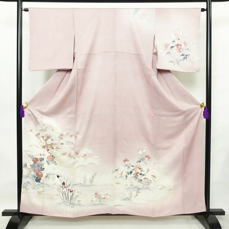 付け下げ 良品 しつけ糸付き 正絹 花柄 袷仕立て 身丈158.5cm 裄丈64cm リサイクル着物 着物 入学式 卒業式 七五三 お宮参り フォーマル 上品 ラベンダーピンク ピンク_画像1