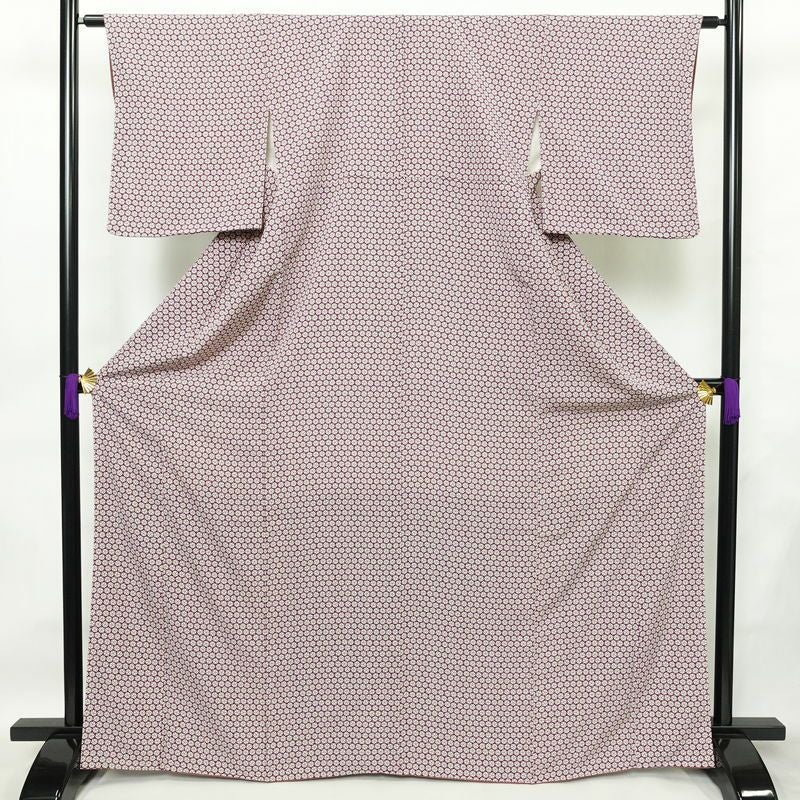 小紋 縮緬 総柄 正絹 花柄 袷仕立て 身丈167.5cm 裄丈62.5cm リサイクル着物 着物 モダン 紫・藤色_画像1