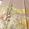 色留袖 良品 しつけ糸付き 一つ紋付き トールサイズ 正絹 風景柄 袷仕立て 身丈174cm 裄丈71cm リサイクル着物 着物 箔 引箔 金彩 結婚式 パーティー フォーマル 華やか 御所車 松 菊 小豆・エンジ_画像5