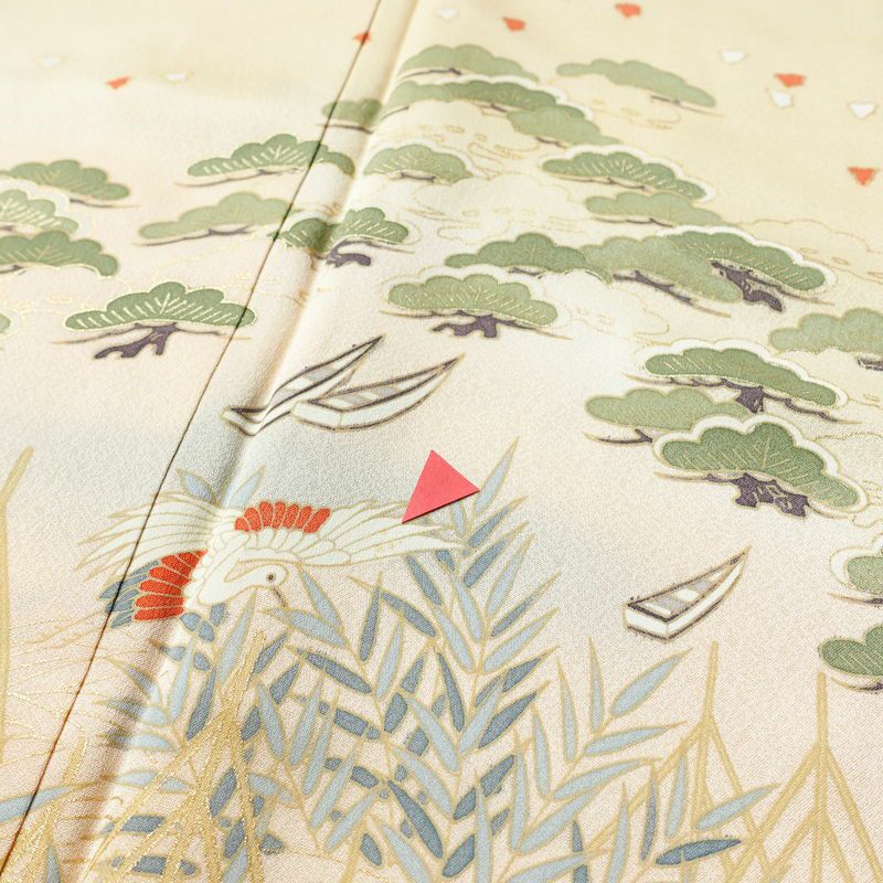 訪問着 良品 しつけ糸付き 正絹 古典柄 袷仕立て 身丈160.5cm 裄丈65cm リサイクル着物 着物 箔 金彩 入学式 卒業式 七五三 お宮参り フォーマル 上品 松 ベージュ_画像7