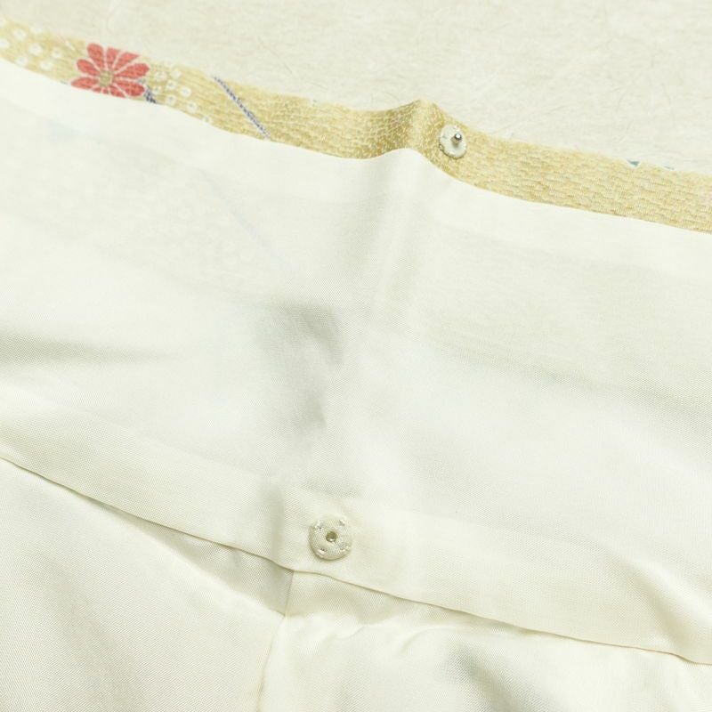 小紋 良品 正絹 花柄 袷仕立て 身丈162.5cm 裄丈67cm リサイクル着物 一部しつけ糸付き 着物 金彩 黄・黄土色_画像19