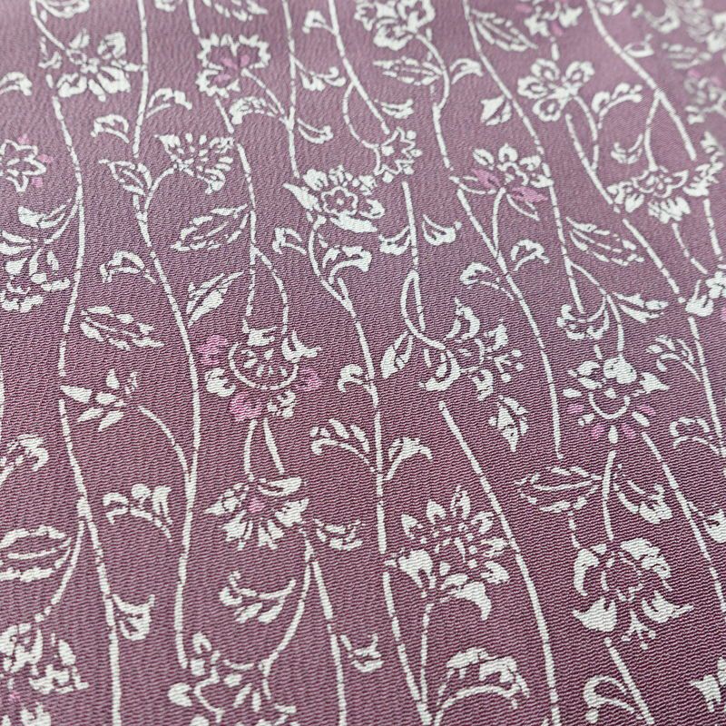小紋 縮緬 総柄 正絹 木の葉・植物柄 袷仕立て 身丈152.5cm 裄丈64cm リサイクル着物 着物 紫・藤色_画像8
