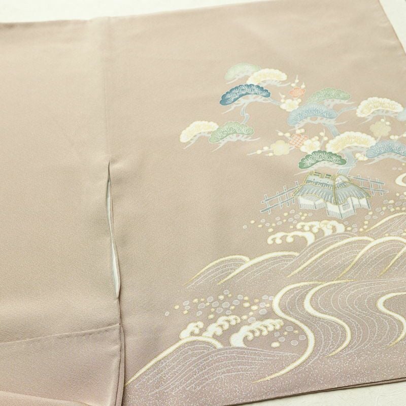 付け下げ 良品 縮緬 正絹 風景柄 袷仕立て 身丈164.5cm 裄丈70.5cm ゆったりサイズ ワイド リサイクル着物 着物 箔 金彩 入学式 卒業式 七五三 お宮参り フォーマル 上品 ベージュ_画像14