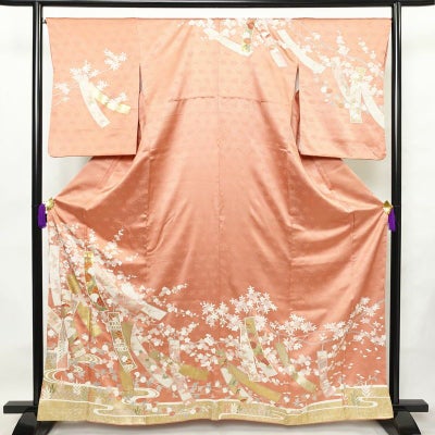 訪問着 良品 しつけ糸付き 綸子 正絹 古典柄 袷仕立て 身丈166cm 裄丈 