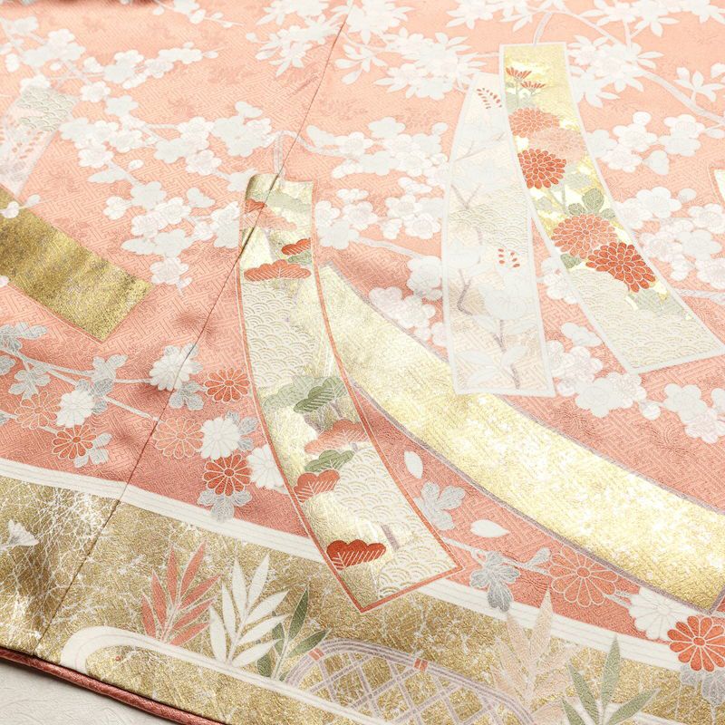 訪問着 良品 金駒刺繍 綸子 正絹 古典柄 袷仕立て 身丈163.5cm 裄丈67cm リサイクル着物 着物 箔 共八掛 入学式 卒業式 七五三 パーティー お宮参り フォーマル 華やか 菊 桜 ピンク_画像14