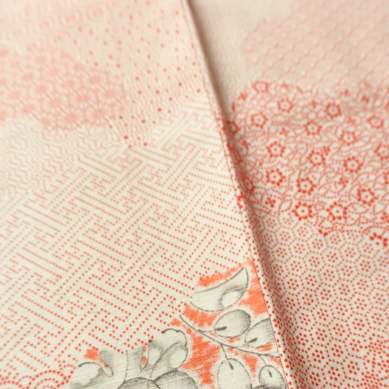 小紋 総柄 正絹 花柄 袷仕立て 身丈156.5cm 裄丈65cm リサイクル着物 着物 紬地 赤・朱_画像11