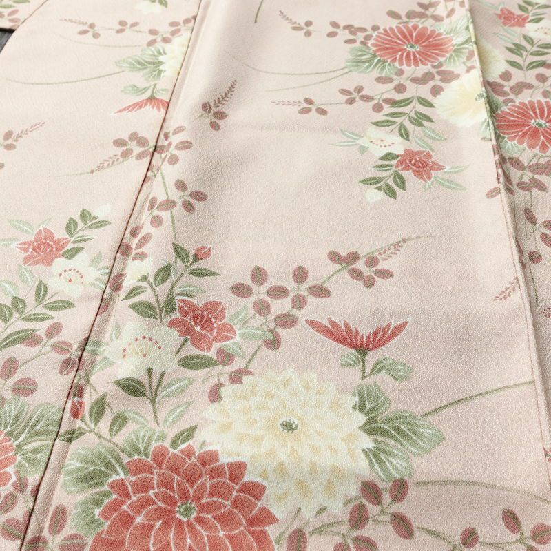 小紋 ポリエステル 花柄 袷仕立て 身丈165cm 裄丈66cm リサイクル着物 着物 ピンク_画像5