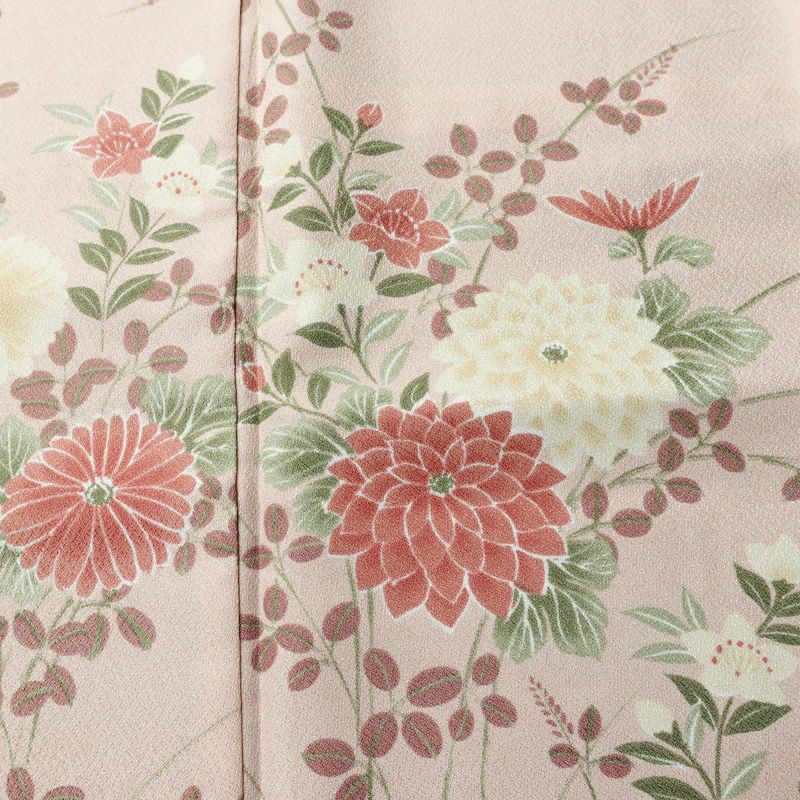 小紋 ポリエステル 花柄 袷仕立て 身丈165cm 裄丈66cm リサイクル着物 着物 ピンク_画像6