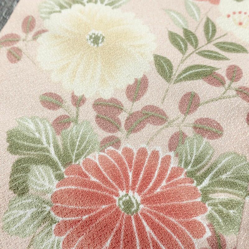 小紋 ポリエステル 花柄 袷仕立て 身丈165cm 裄丈66cm リサイクル着物 着物 ピンク_画像8