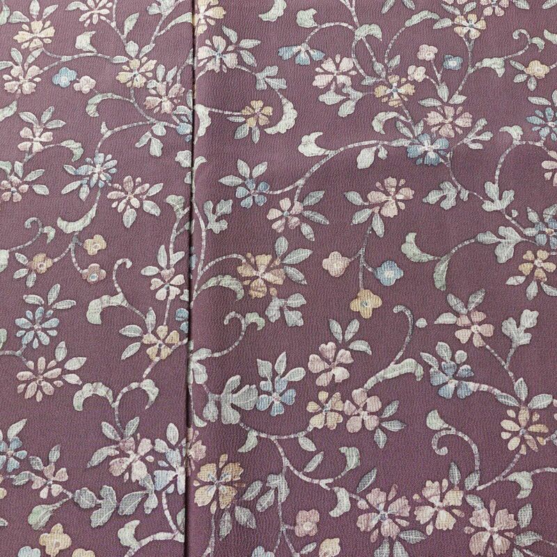 小紋 縮緬 総柄 正絹 花柄 袷仕立て 身丈155cm 裄丈65.5cm リサイクル着物 着物 紫・藤色_画像6