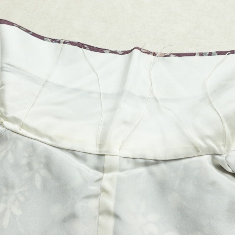 小紋 縮緬 総柄 正絹 花柄 袷仕立て 身丈155cm 裄丈65.5cm リサイクル着物 着物 紫・藤色_画像19