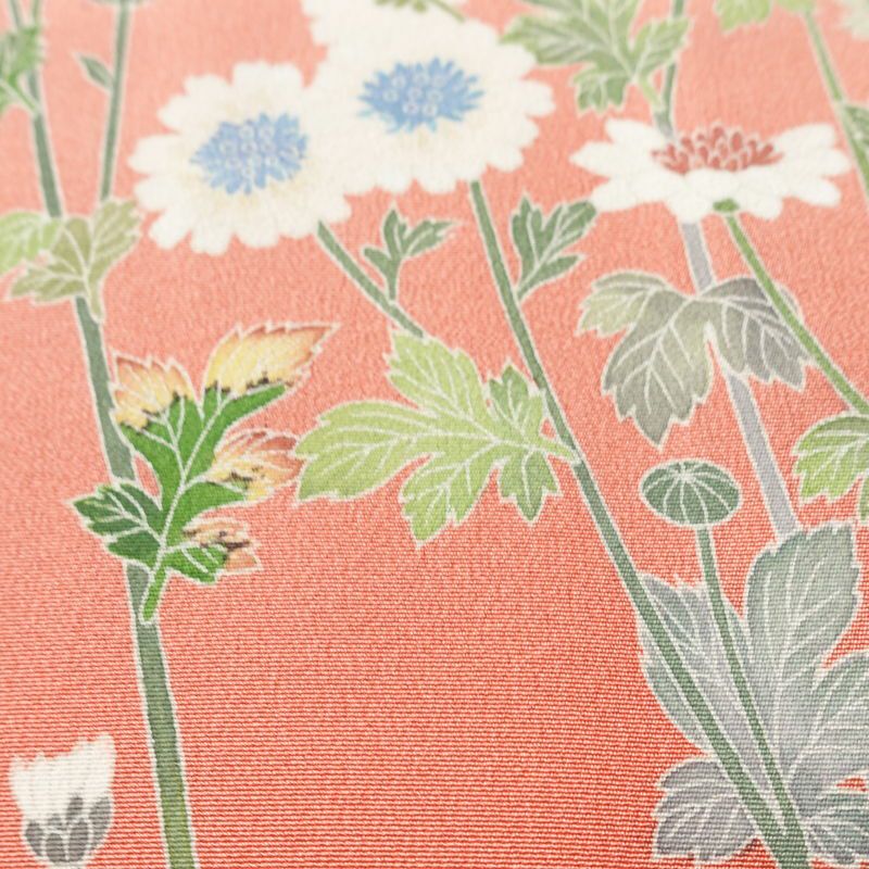 訪問着 落款入り 縮緬 一つ紋付き 正絹 花柄 袷仕立て 身丈156.5cm 裄丈63cm リサイクル着物 着物 作家物 共八掛 パーティー フォーマル 菊 ピンク_画像8