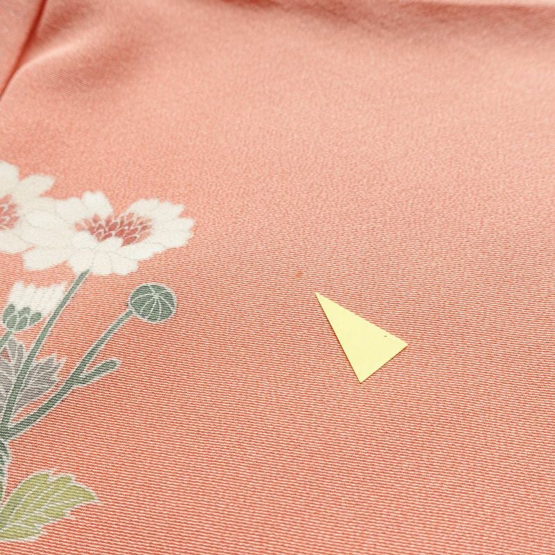 訪問着 落款入り 縮緬 一つ紋付き 正絹 花柄 袷仕立て 身丈156.5cm 裄丈63cm リサイクル着物 着物 作家物 共八掛 パーティー フォーマル 菊 ピンク_画像13