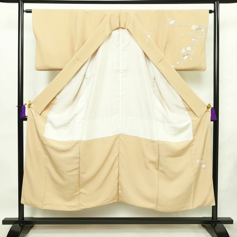 訪問着 縮緬 正絹 人物・動物柄 袷仕立て 身丈148cm 裄丈63cm リサイクル着物 着物 フォーマル シンプル 粋 ベージュ_画像3