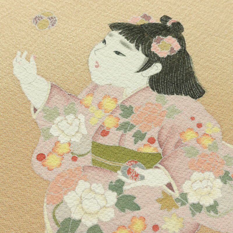 訪問着 縮緬 正絹 人物・動物柄 袷仕立て 身丈148cm 裄丈63cm リサイクル着物 着物 フォーマル シンプル 粋 ベージュ_画像14