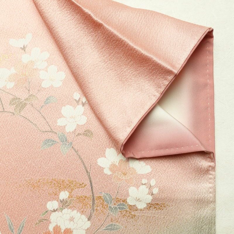 訪問着 良品 正絹 花柄 袷仕立て 身丈159.5cm 裄丈63.5cm リサイクル着物 一部しつけ糸付き 着物 箔 入学式 卒業式 七五三 お宮参り フォーマル ピンク_画像16