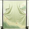 訪問着 綸子 正絹 花柄 袷仕立て 身丈165cm 裄丈66.5cm リサイクル着物 着物 箔 金彩 入学式 卒業式 七五三 お宮参り フォーマル 上品 菊 緑・うぐいす色_画像1