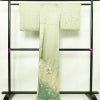 訪問着 綸子 正絹 花柄 袷仕立て 身丈165cm 裄丈66.5cm リサイクル着物 着物 箔 金彩 入学式 卒業式 七五三 お宮参り フォーマル 上品 菊 緑・うぐいす色_画像2