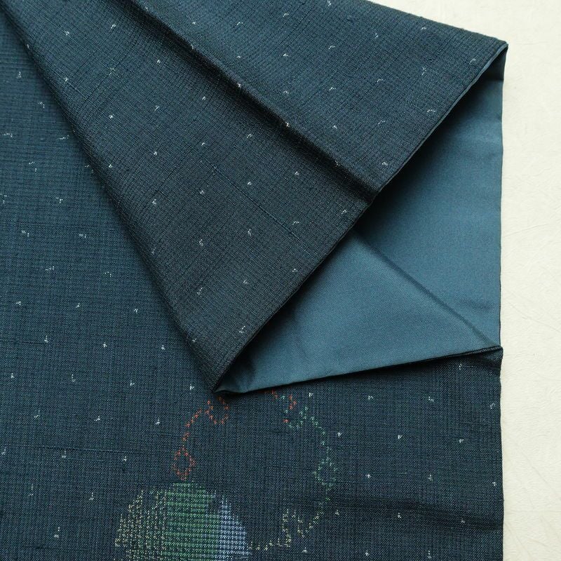 紬 正絹 古典柄 袷仕立て 身丈162.5cm 裄丈67cm リサイクル着物 着物 カジュアル 紬地 青・紺_画像15