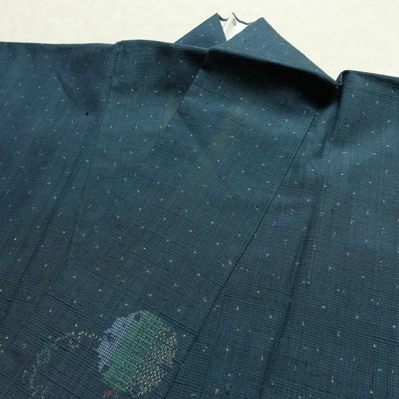 紬 正絹 古典柄 袷仕立て 身丈162.5cm 裄丈67cm リサイクル着物 着物 カジュアル 紬地 青・紺_画像17