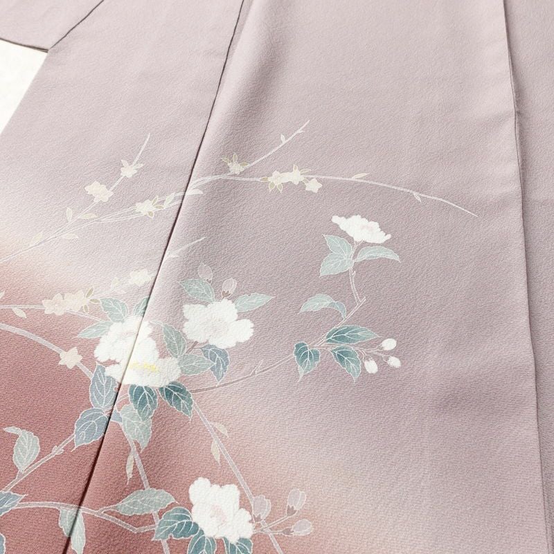 訪問着 縮緬 一つ紋付き 正絹 花柄 袷仕立て 身丈159cm 裄丈64cm リサイクル着物 着物 共八掛 入学式 卒業式 七五三 お宮参り フォーマル 上品 紫・藤色_画像5