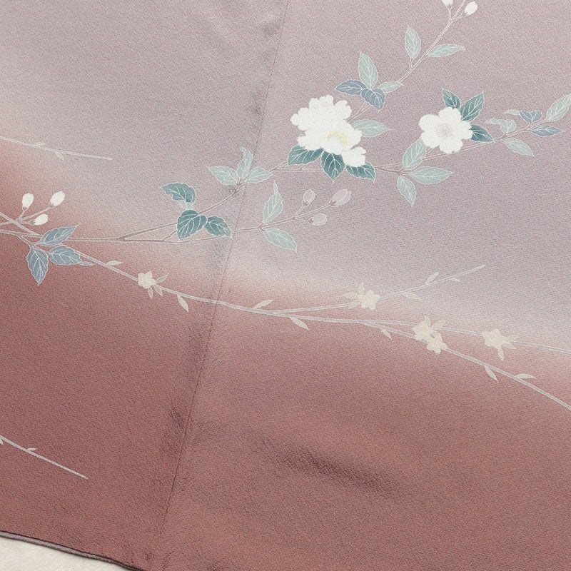 訪問着 縮緬 一つ紋付き 正絹 花柄 袷仕立て 身丈159cm 裄丈64cm リサイクル着物 着物 共八掛 入学式 卒業式 七五三 お宮参り フォーマル 上品 紫・藤色_画像12