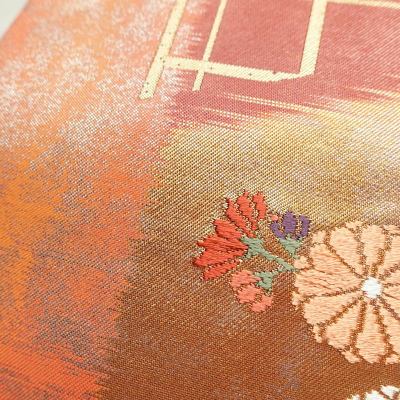 名古屋帯 太鼓柄 良品 正絹 古典柄 名古屋仕立て リサイクル帯 帯 箔 引箔 松 菊 ピンク_画像6