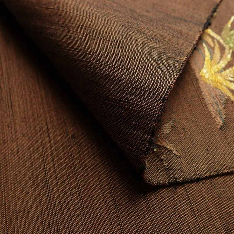 名古屋帯 六通柄 良品 正絹 風景柄 通し仕立て なごや帯 リサイクル帯 帯 紬地 茶_画像10