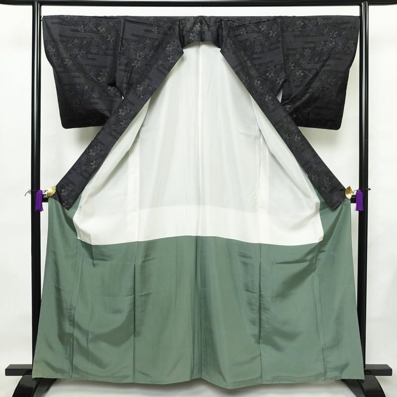 大島紬 証紙なし 正絹 木の葉・植物柄 袷仕立て 身丈161cm 裄丈67cm リサイクル着物 着物 青・紺_画像3