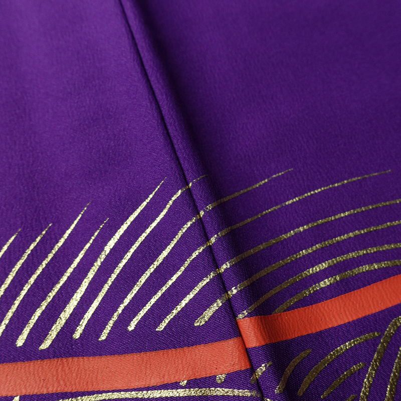 単衣 付け下げ 踊り用 ポリエステル 流水・波柄 単衣仕立て 身丈163cm 裄丈68cm リサイクル着物 着物 箔 紫・藤色_画像11