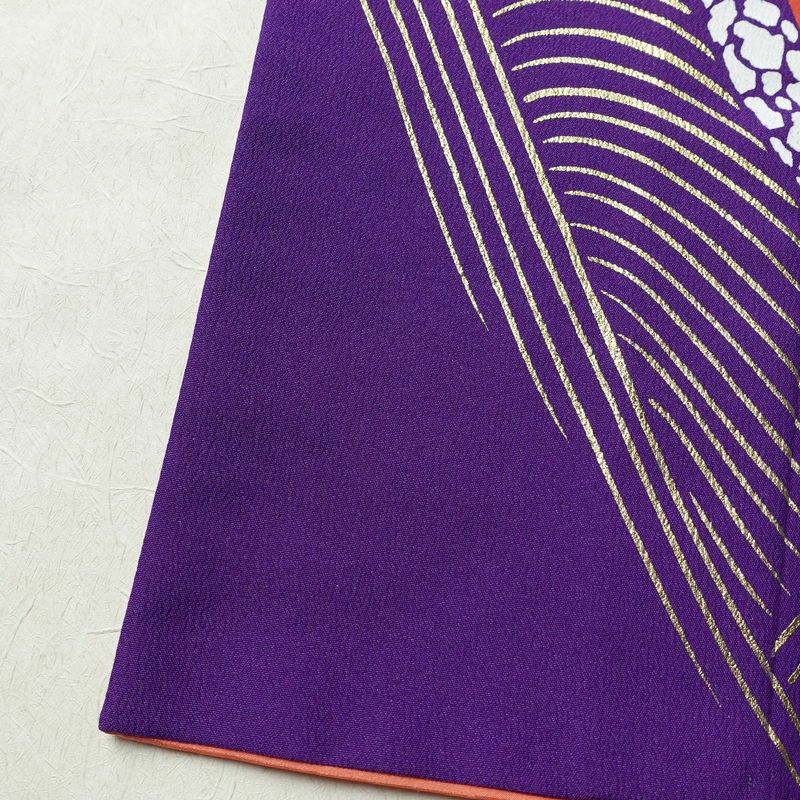 単衣 付け下げ 踊り用 ポリエステル 流水・波柄 単衣仕立て 身丈163cm 裄丈68cm リサイクル着物 着物 箔 紫・藤色_画像13