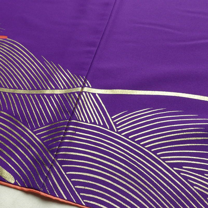 単衣 付け下げ 踊り用 ポリエステル 流水・波柄 単衣仕立て 身丈163cm 裄丈68cm リサイクル着物 着物 箔 紫・藤色_画像14