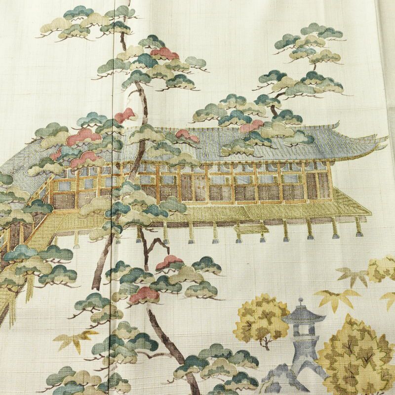 付け下げ 良品 正絹 風景柄 袷仕立て 身丈160.5cm 裄丈65.5cm リサイクル着物 着物 フォーマル 上品 紬地 ベージュ_画像6