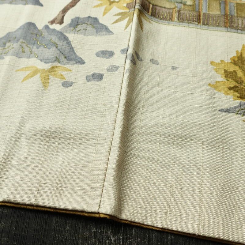 付け下げ 良品 正絹 風景柄 袷仕立て 身丈160.5cm 裄丈65.5cm リサイクル着物 着物 フォーマル 上品 紬地 ベージュ_画像13