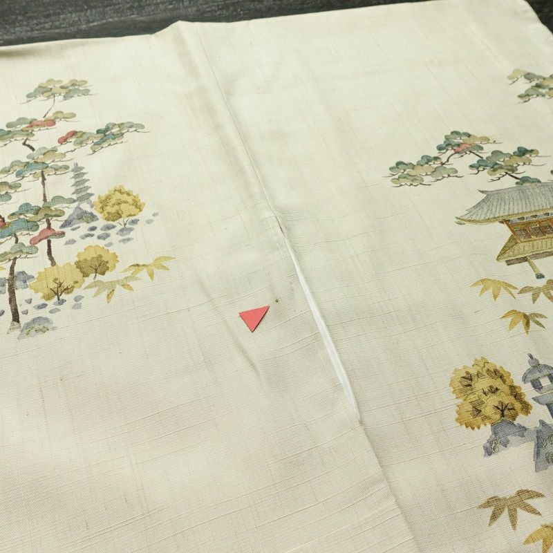 付け下げ 良品 正絹 風景柄 袷仕立て 身丈160.5cm 裄丈65.5cm リサイクル着物 着物 フォーマル 上品 紬地 ベージュ_画像15