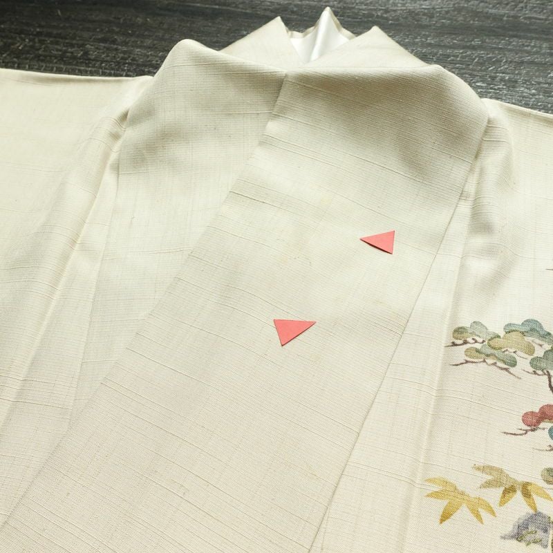 付け下げ 良品 正絹 風景柄 袷仕立て 身丈160.5cm 裄丈65.5cm リサイクル着物 着物 フォーマル 上品 紬地 ベージュ_画像18