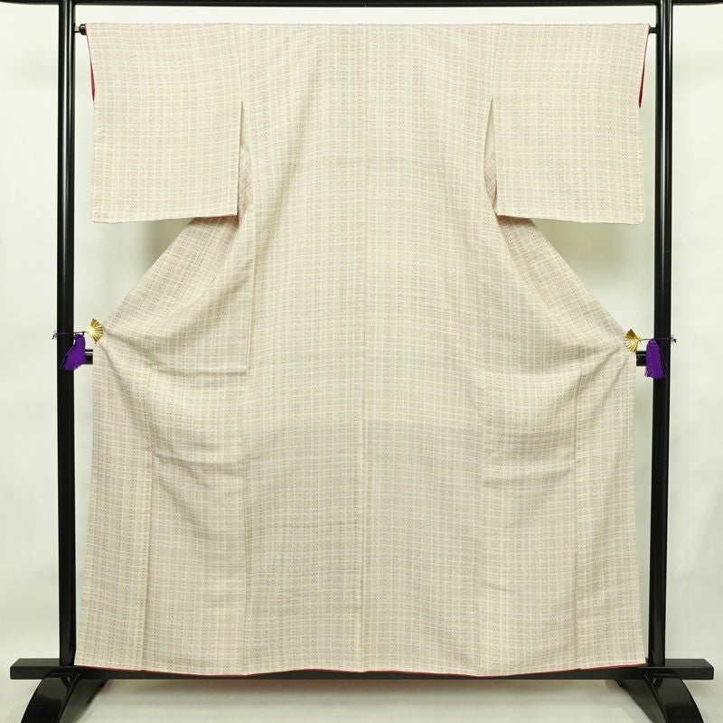 紬 しつけ糸付き 正絹 花柄 袷仕立て 身丈158.5cm 裄丈65.5cm 着物 多