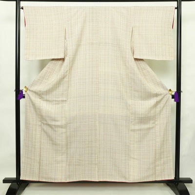 紬 つむぎ着物 正絹 チェック・格子柄 袷仕立て 身丈157.5cm 裄丈66cm リサイクル着物 着物 モダン 白