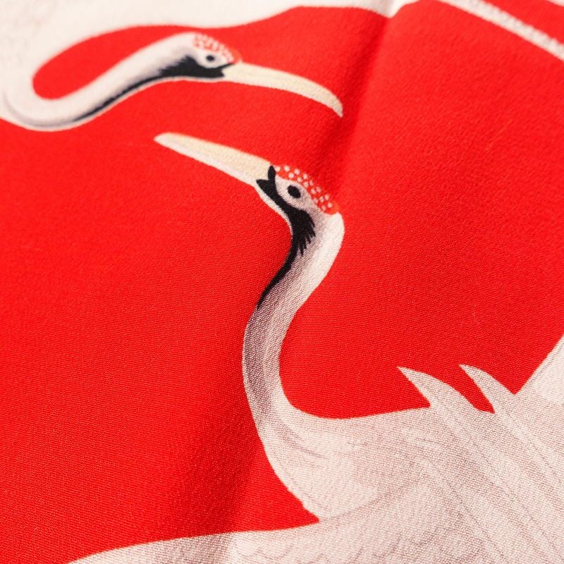 アンティーク 長襦袢 正絹 人物・動物柄 袷仕立て 身丈119cm 裄丈62cm 鶴 粋 赤・朱_画像6