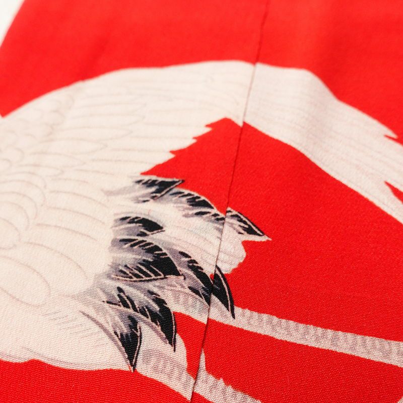 アンティーク 長襦袢 正絹 人物・動物柄 袷仕立て 身丈119cm 裄丈62cm 鶴 粋 赤・朱_画像9