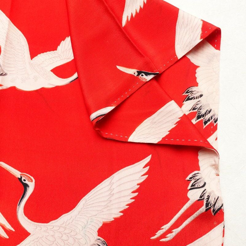 アンティーク 長襦袢 正絹 人物・動物柄 袷仕立て 身丈119cm 裄丈62cm 鶴 粋 赤・朱_画像14