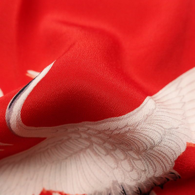 アンティーク 長襦袢 正絹 人物・動物柄 袷仕立て 身丈119cm 裄丈62cm 鶴 粋 赤・朱_画像20