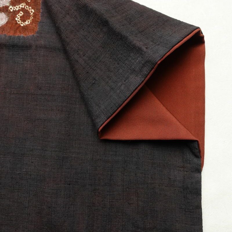 紬 紬着物 絞り 正絹 木の葉・植物柄 袷仕立て 身丈151cm 裄丈64cm リサイクル着物 着物 モダン 茶_画像15